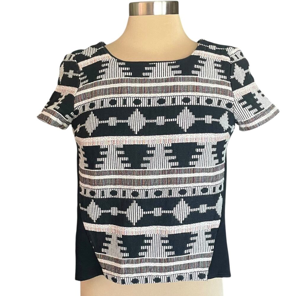 Sunday In Brooklyn Ellery Top Sz XS Woven Tapestry Front Knit Back Short Sleeve